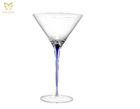 Blue stemmed crystal cocktail martini glass supplier
