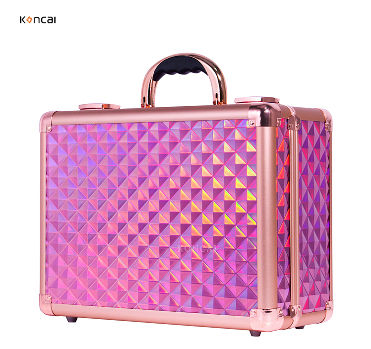 Customized gradients rose gold portable aluminum makeup case Lighting mirror vanity box makeup case supplier