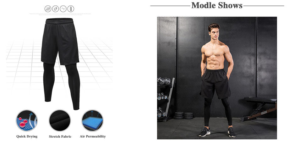 Factory Price Men's Fitness Compression Pants SetMen Sports Running Workout Leggings With Gym Shorts supplier