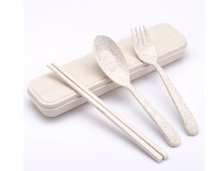 Wheat Straw Cutlery Set Children Tableware Set Creative Portable Eco-friendly Cutlery with Box supplier