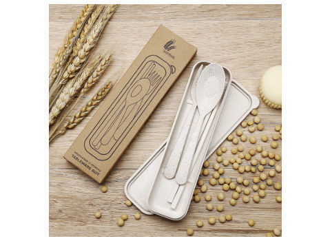 Wheat Straw Cutlery Set Children Tableware Set Creative Portable Eco-friendly Cutlery with Box supplier