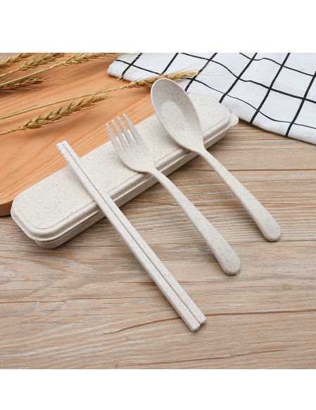 Wheat Straw Cutlery Set Children Tableware Set Creative Portable Eco-friendly Cutlery with Box supplier