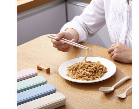 Wheat Straw Cutlery Set Children Tableware Set Creative Portable Eco-friendly Cutlery with Box supplier