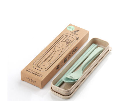 Wheat Straw Cutlery Set Children Tableware Set Creative Portable Eco-friendly Cutlery with Box supplier