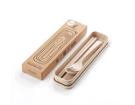 Wheat Straw Cutlery Set Children Tableware Set Creative Portable Eco-friendly Cutlery with Box supplier