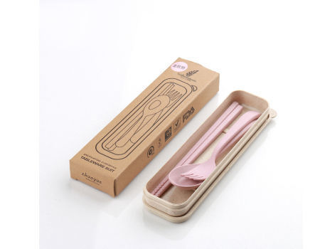 Wheat Straw Cutlery Set Children Tableware Set Creative Portable Eco-friendly Cutlery with Box supplier