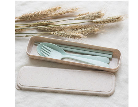 Wheat Straw Cutlery Set Children Tableware Set Creative Portable Eco-friendly Cutlery with Box supplier