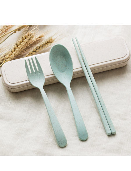 Wheat Straw Cutlery Set Children Tableware Set Creative Portable Eco-friendly Cutlery with Box supplier