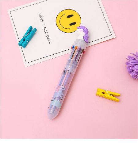 Plastic Ballpoint Pen 0.7mm 10-color Cartoon Unicorn Student Stationery Ball Point Pen supplier