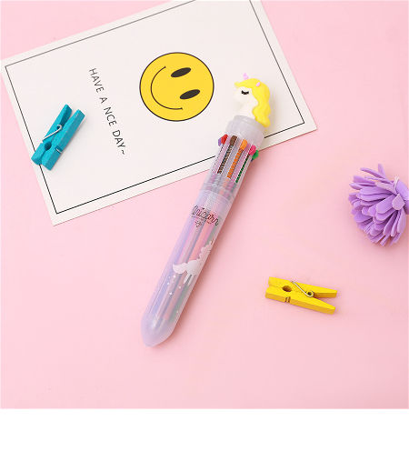 Plastic Ballpoint Pen 0.7mm 10-color Cartoon Unicorn Student Stationery Ball Point Pen supplier