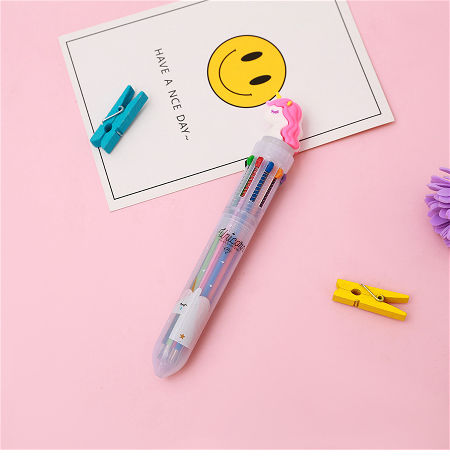 Plastic Ballpoint Pen 0.7mm 10-color Cartoon Unicorn Student Stationery Ball Point Pen supplier