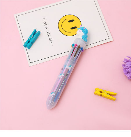 Plastic Ballpoint Pen 0.7mm 10-color Cartoon Unicorn Student Stationery Ball Point Pen supplier