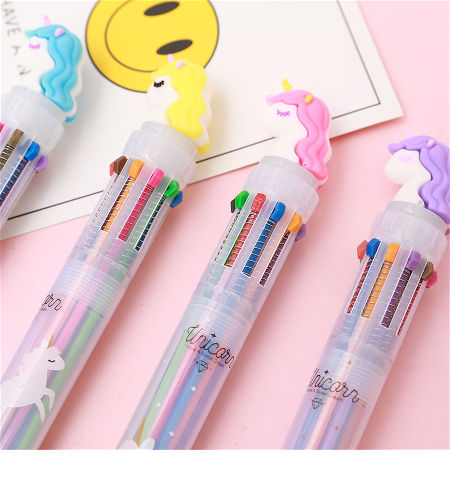 Plastic Ballpoint Pen 0.7mm 10-color Cartoon Unicorn Student Stationery Ball Point Pen supplier