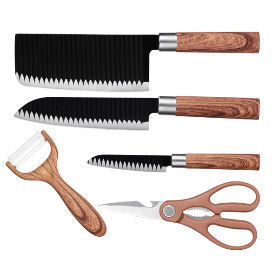 High quality in stock stainless steel non stick colored coating scissors peeler 5pcs knife set supplier