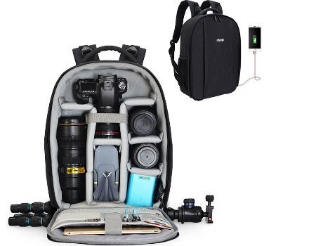 Camera Backpack Professional DSLR Bag with USB Charging Port Rain Cover Photography Laptop Backpack supplier