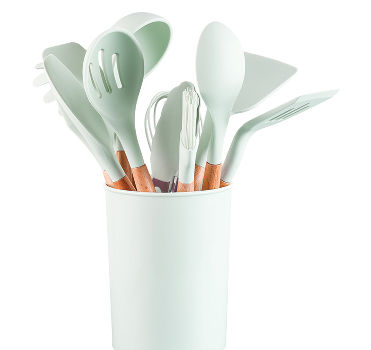 Silicone Kitchen Tools with Wood Handle Soup Spoon Ladle Spaghetti Slotted Turner Basting Brush Cook supplier