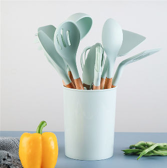 Silicone Kitchen Tools with Wood Handle Soup Spoon Ladle Spaghetti Slotted Turner Basting Brush Cook supplier