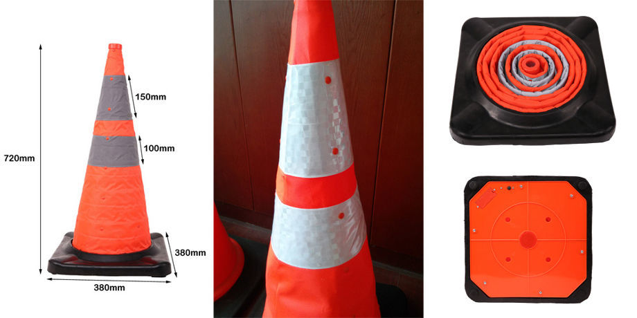 BSCI Approved Rubber Base Flashing Reflective Foldable Emergency Traffic USA Collapsible Orange Cone supplier