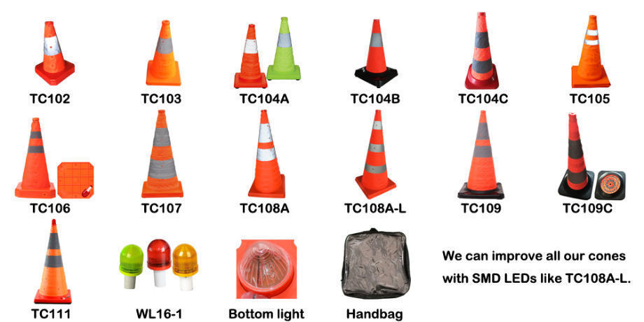 BSCI Approved Rubber Base Flashing Reflective Foldable Emergency Traffic USA Collapsible Orange Cone supplier