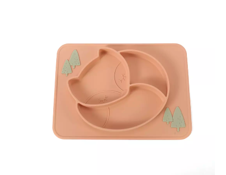 Cute animal fox shape divider silicone plate BPA free children feed sucking fox board supplier